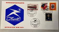 Sonderpostkarte Sprinter WM 1971 Inzell mit Berlin-Briefmarken und Sonderstempel