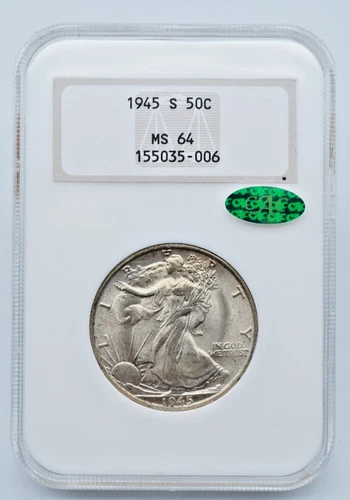 1945-S Walking Liberty 50C Half Dollar NGC & CAC MS64 Old Holder - C1933