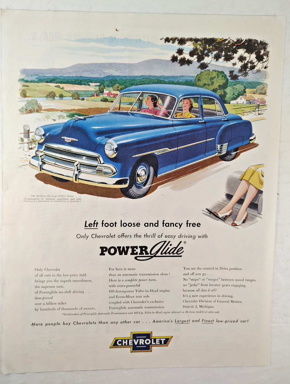 Chevrolet 1951 Print Ad ~ Styleline De Luxe 4-Door Sedan ~ Great Graphics!