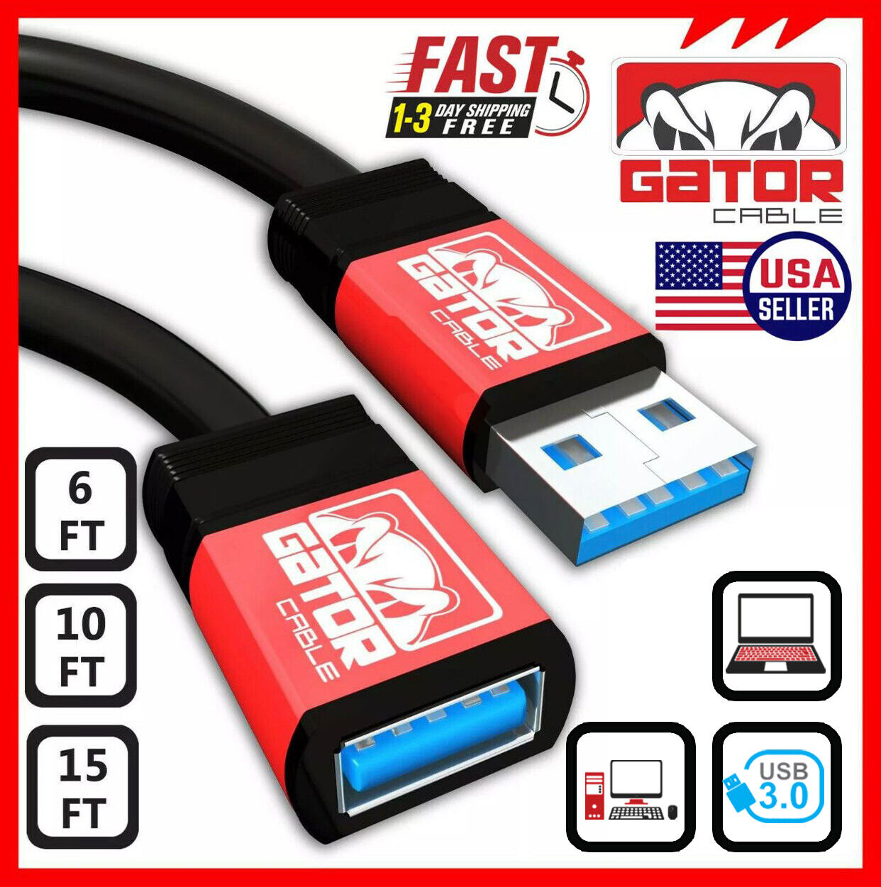 USB 3.0 Super Speed Extension Cable Male A to Female A Charger Powered Data Sync