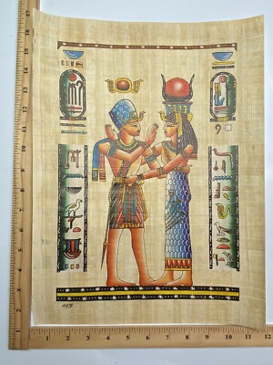 Papyrus Genuine Hand Painted Art Egypt King Tut Hathor, Red Blue Brown, 17 X 13