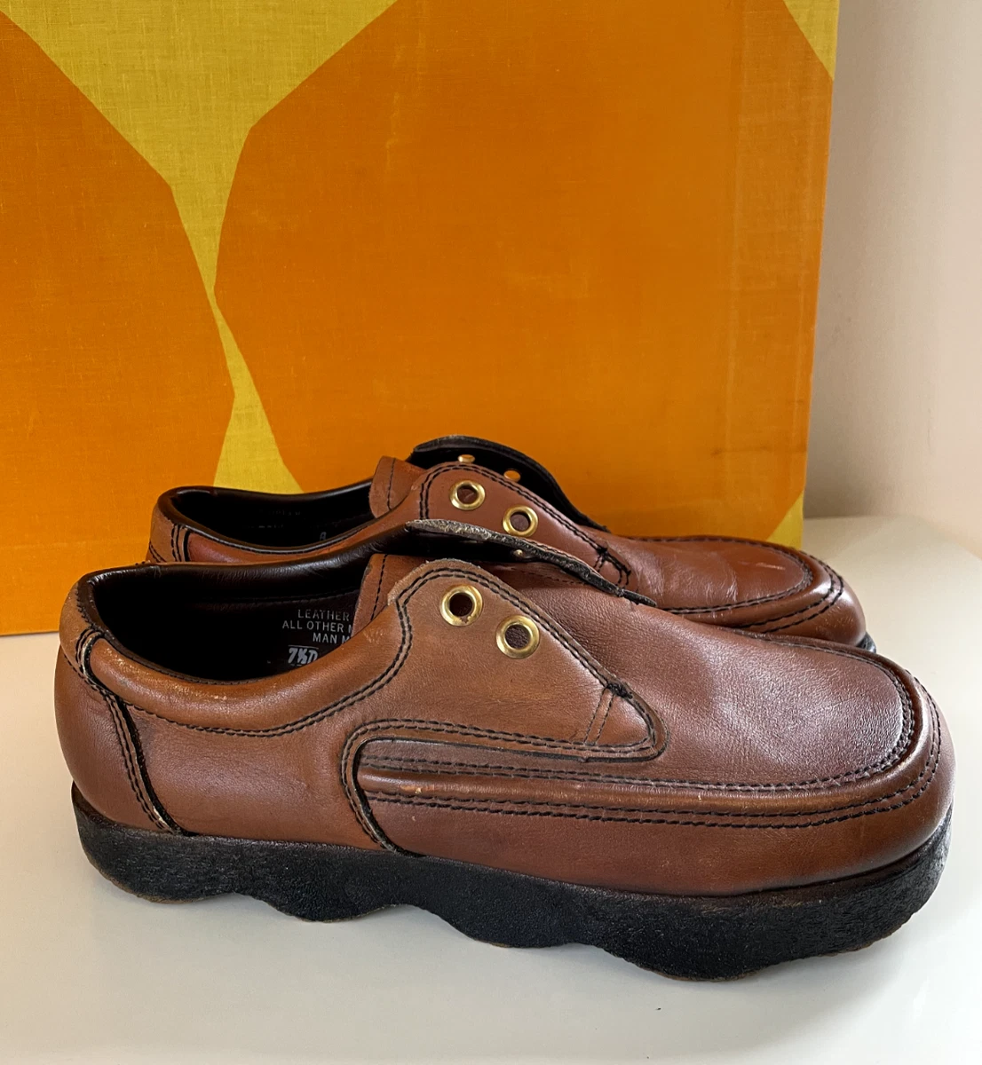 70s Wavy Platform Sole Leather Oxford Vintage Men Retro Groovy Brown Shoe  7.5D