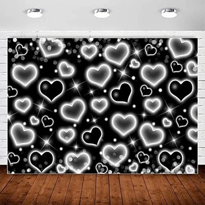 Early 2000s Backdrop for 90s Y2K Old School Photoshoot Glitter Black Heart 