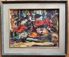 ORIGINAL SIGNED FLORAL OIL PAINTING BY VALDI S. MARIS LISTED NEW JERSEY ARTIST