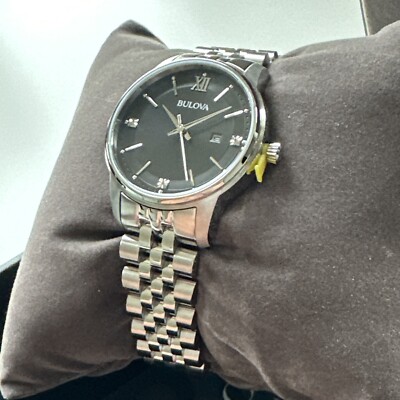 Bulova Women's Quartz Diamond Accent Marks Calendar Silver Watch 32MM 96P226
