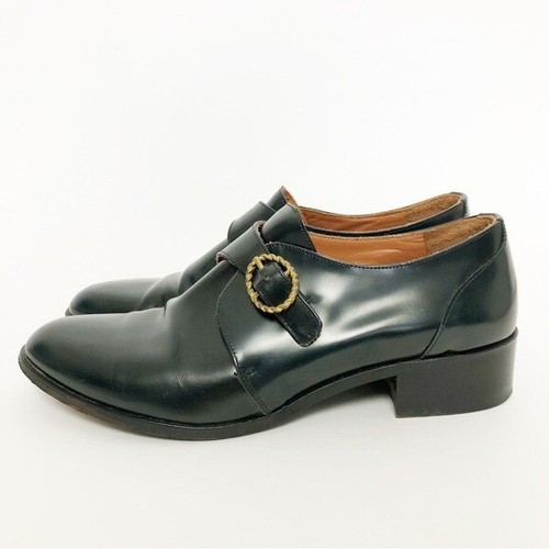 & Other Stories Monk Strap Leather Loafers EU 37 US 6 Dark Green Brass Buckle - Picture 2 of 13