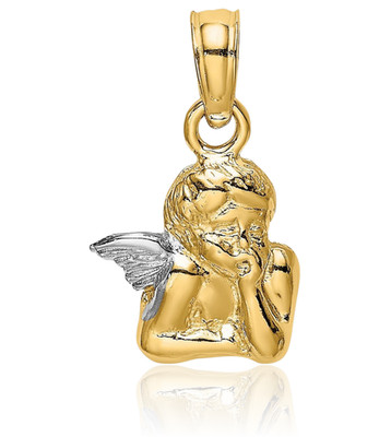 14K massiver Gelbgold kleiner Schutzengelsflügel Anhänger Halskette 14,2 mm