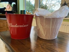 Two Brand 2 New Budweiser Red Ice Buckets Pub Man Cave Gift Collectable Beer
