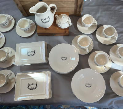 VINTAGE Paris Lunch Set For 12! Includes Cream Sugar Unusual Rectangle  Plates