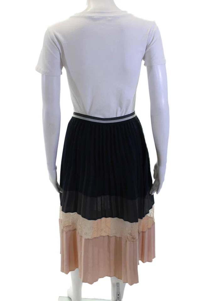 Maxi Falda Zara Basic Para Mujer Plisada Bloque de Color Panel de Encaje Multicolor Talla S Foto 3 de 4