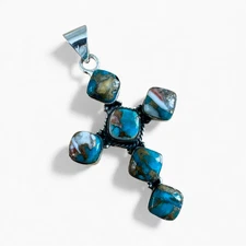 CROSS Kingman Turquoise & Spiny Oyster Solid 925 Sterling Silver Pendant