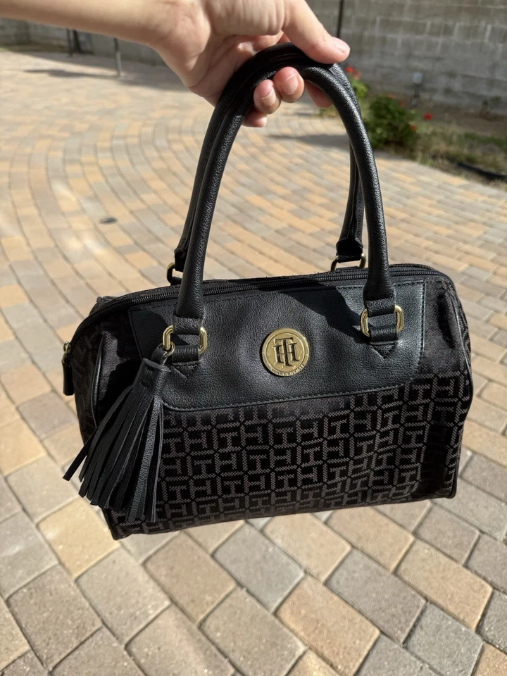 Tommy Hilfiger Logo Borla Cartera Bolso de Mano Cartera Negro Rayas Regalo Foto 2 de 4