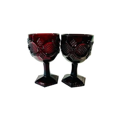Set of 2 Avon Cape Cod Ruby Red 1876 Glass Goblets Water Wine