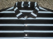 Men's TURTLESON Golf Polo L BLACK Striped Poly/Spand