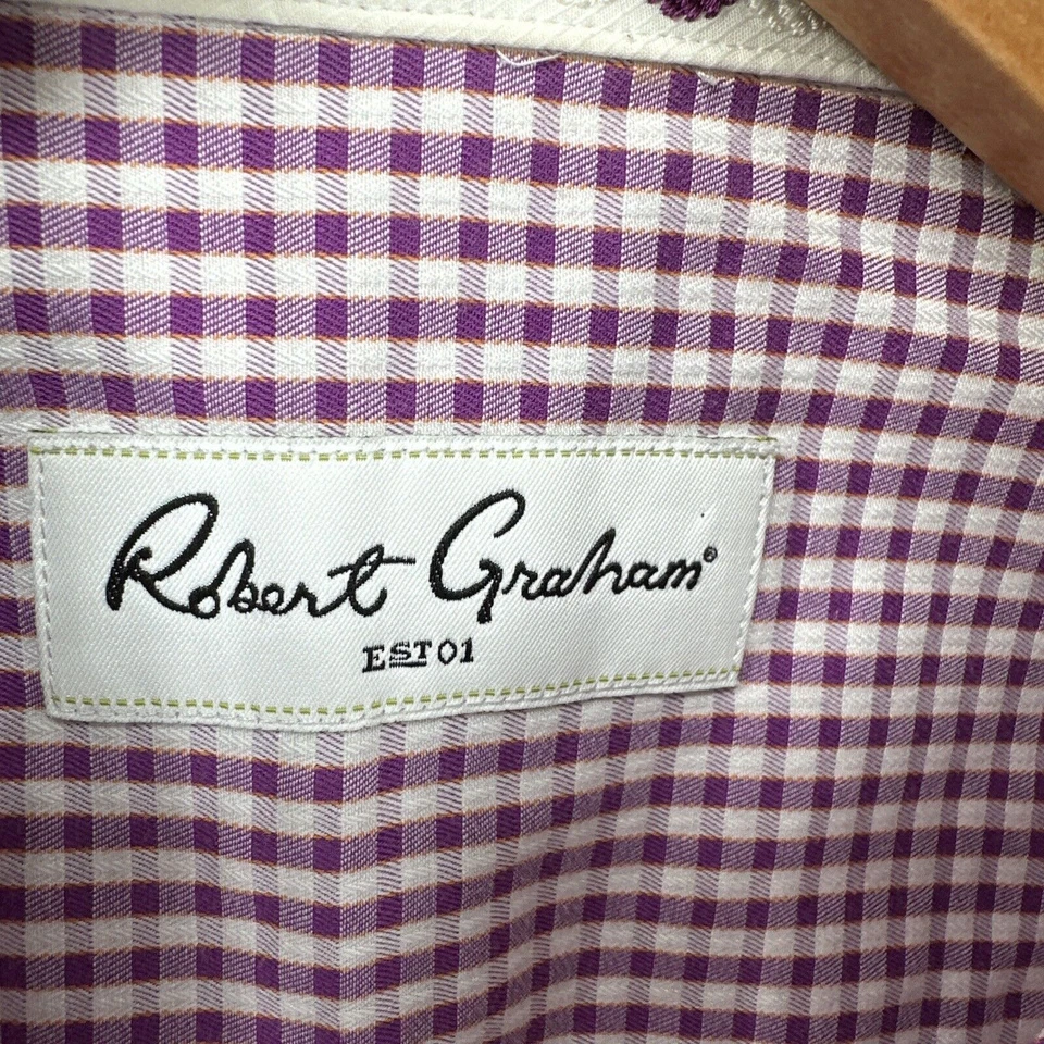 Robert Graham Shirt Boys Large 14-16 Long Sleeves Button Up Purple Gingham - Image 2 of 4
