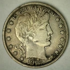 1909 Silver Barber Half Dollar VF Coin 50c US Circulated Very Fine Philadelphia