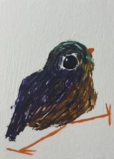 ACEO Original Painting, Bird Impressionism Oil Art, Emmer Plaxe, Animal Abstract