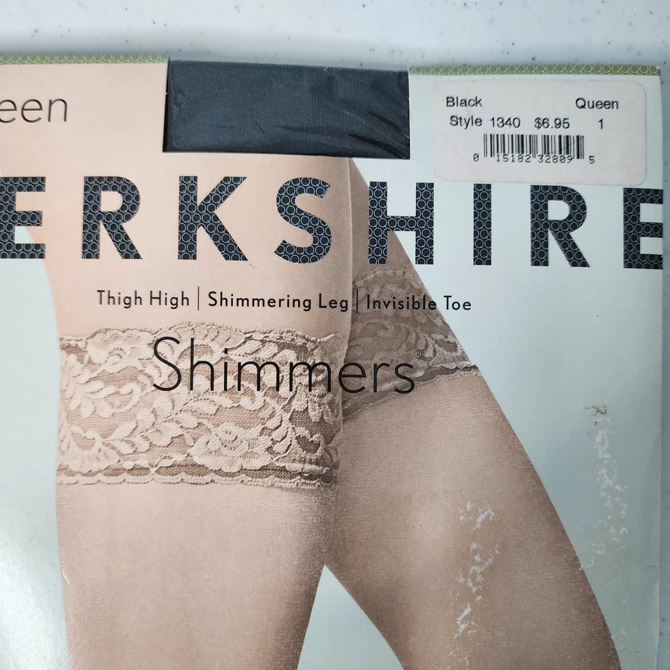 Medias Berkshire Shimmers de encaje hasta el muslo negras 1340 Stay Ups Queen 1 Foto 2 de 4