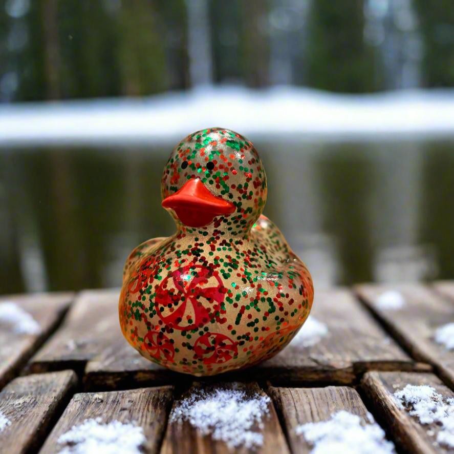 Peppermint Glitter Christmas Rubber Duck Holiday Decoration