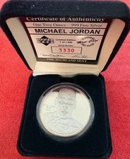 1995 Highland Mint Upper Deck .999 1 oz Michael Jordan Silver Coin in Box