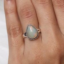Fire Opal Ring 925 Sterling Silver Raw Opal Ring October Birthstone Women Ring