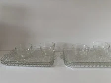 Set of 4 Circle Snack Plate Lunch Tray CUPS Glass MCM Vintage 50s Beaded Mod EUC