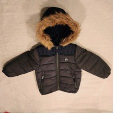 OshKosh B  gosh Toddler Puffer Jacket 3T Navy Gray Winter Coat Faux Fur Hood
