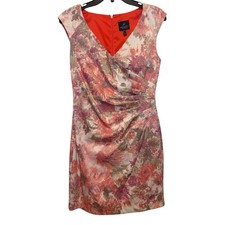 Adrianna Papell Mini Dress Womens 2 Vibrant Floral Pleated V-Neck Sleeveless