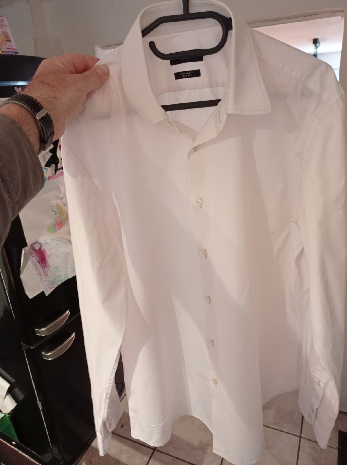 Camisa hombre Hugo Boss manga larga talla XL KW43 ajuste regular blanco rosa