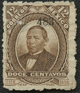 1882 Unused Mexico 12c Benito Juarez Overprint Scott #136 NG Stamp