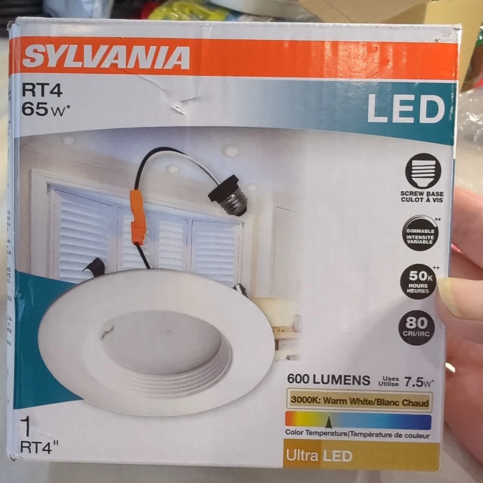 SYLVANIA 4" LED Recessed Light, 7.5W=65W, Dimmable 600 LM White 3000K 1 Pk Screw - Image 2 of 4
