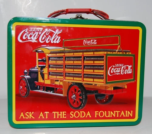 Vintage Coca Cola "Ask at the Soda Fountain" Truck Metal Lunchbox Lunch Pail