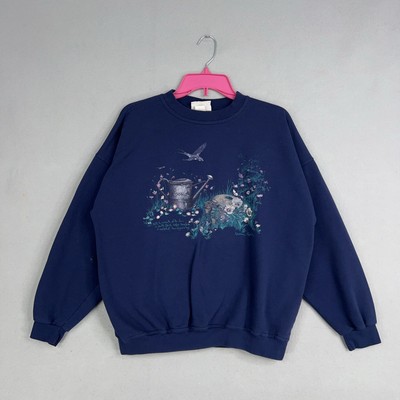 Vintage Northern Reflections Sweatshirt Womens Large Blue Garden Flowers Grandma