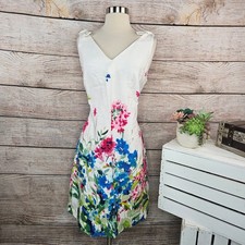 Chaps Women's White Floral Print Sleeveless Dress Size 12 V-Neck