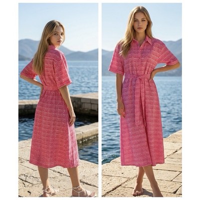 Tucker NYC Women Sz XL Sarah Buttoned  ShirtDress Pima Cotton Pockets Raspberry