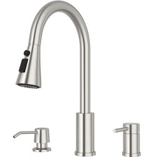 Kitchen Remodel 3 Hole Faucet Set - Brushed Nickel Pull Down Sprayer