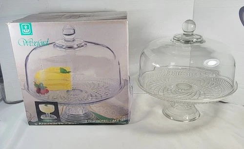 Vintage Anchor Hocking Wexford Clear Glass Footed Cake Stand/Punch Bowl with Box
