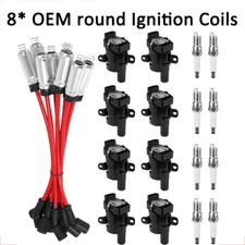 ✅ROUND 8 Ignition Coil + Iridium Spark plug +Wires For Chevy Silverado GMC UF262