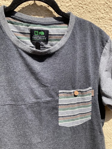 Men's Hippy Tree Multicolor Striped Pocket Logo T-Shirt S Cotton Boho RN117649 - Picture 6 of 9