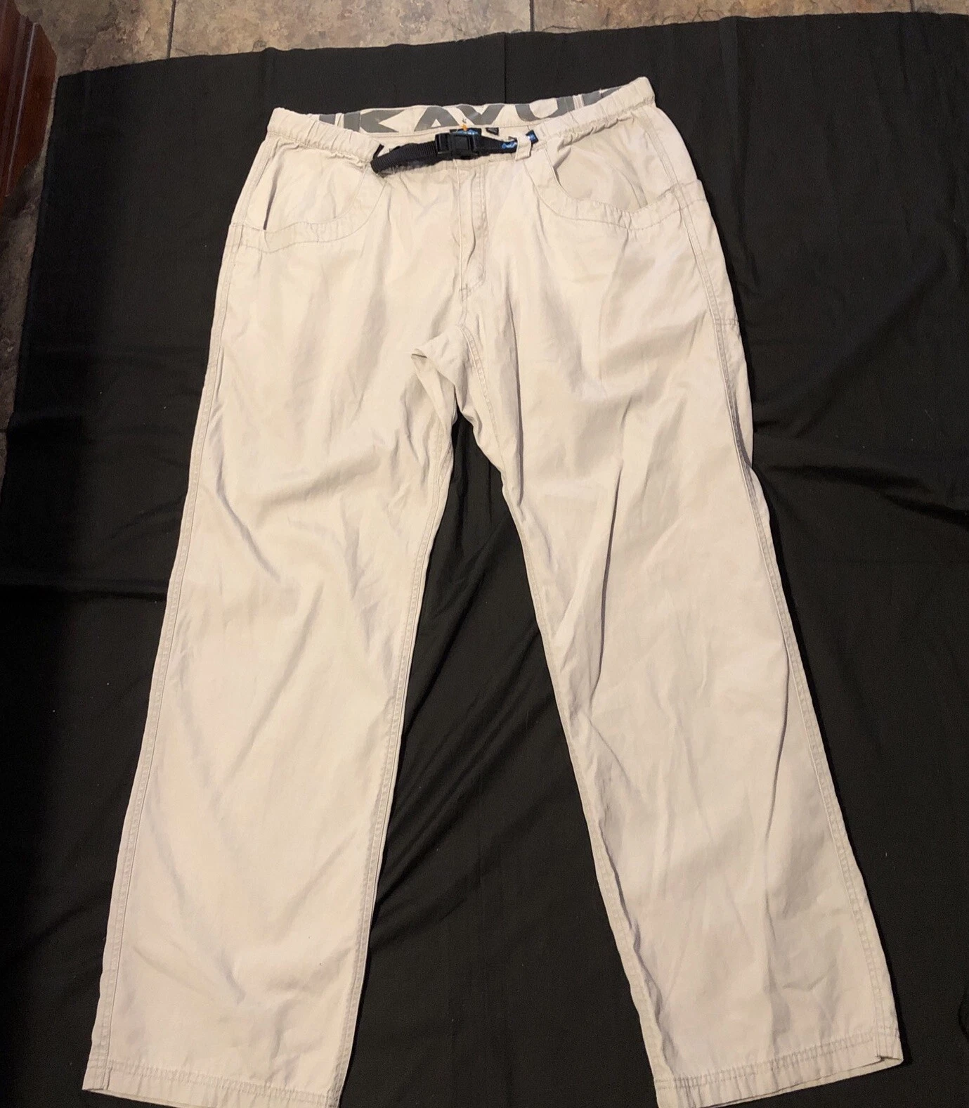 Kavu Mens XL Khaki 100% Cotton Canvas Belted Pants Hiking Climbing Pants #1066