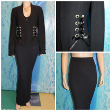 New ST. JOHN Collection Black Jacket Skirt M L 8 10 2pc Suit Ribbon Rhinestones
