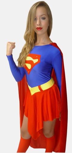 Supergirl Super Girl Woman Superwoman Fancy Dress Costume - 8 10 12 14 16 18 - Picture 2 of 3