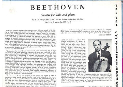 USA 1952 CLASSICAL LP BEETHOVEN JANOS STARKER A BOGIN SONATAS FOR CELLO & PIANO - Picture 3 of 6