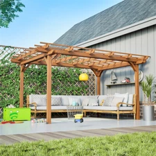 12 x 10 FT Outdoor Wood Pergola Wooden Grape Pergola for Climbing Plant Support