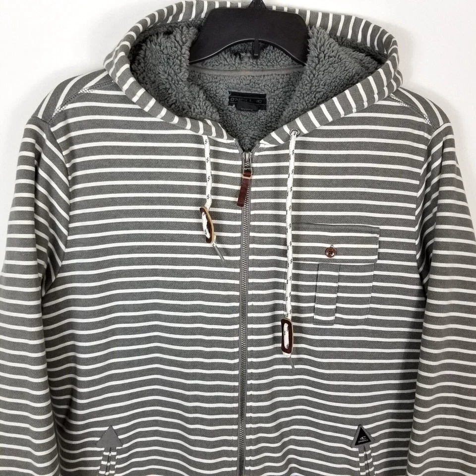 Chaqueta con capucha forrada de piel O'Neil para hombre a rayas talla M gris con capucha cremallera Foto 2 de 4