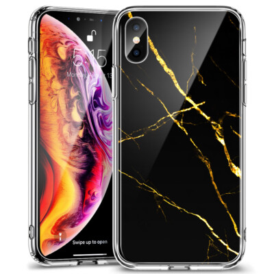 ESR iPhone XS Max 6.5 Case Mimic Marble Black Gold Tempered Glass Back NEW