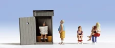1/87 NOC-15560 HO Scale - Toilet Stories, 5 Pre Painted Figures & Outhouse