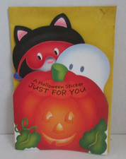 VINTAGE 80's 90's Hallmark Halloween Luminescent Sticker Greeting Card