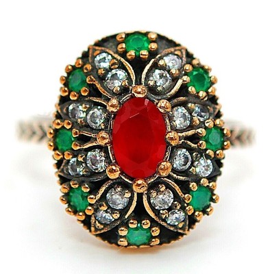 Ottoman Empire Style 2CT Treated Ruby 925 Sterling Silver Ring Sz 8.5 HB2-8