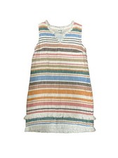 Cotton Summer Stripe Fringe Beach Shift Dress Size Small